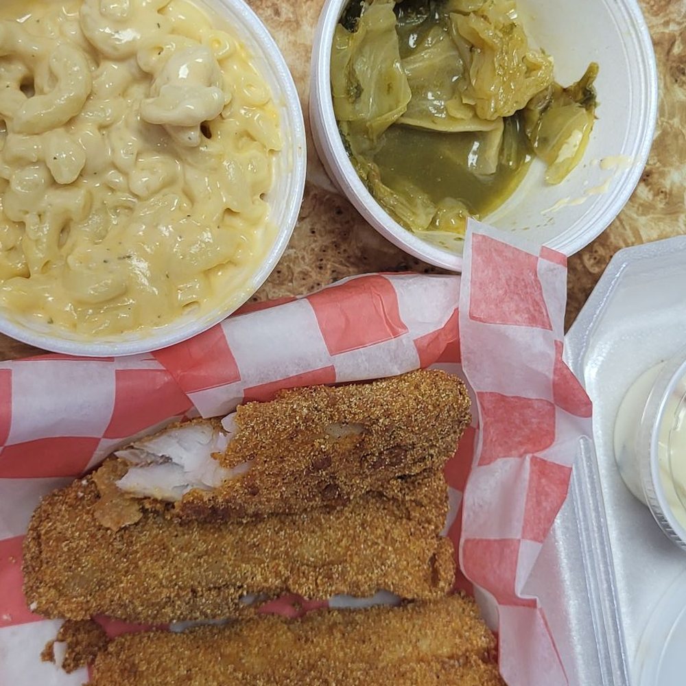 Kevlar's Grill - Cod plate, with greens and mac n cheese - Comfort Food Near Me - Belleville, Illinois Kevlar's Grill - Cod plate, with greens and mac n cheese - Comfort Food Near Me - Belleville, Illinois