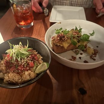 BoccaLupo - Tuna crudo (left) smoked fromage bruschetta (right) - Italian Near Me - Atlanta, Georgia BoccaLupo - Tuna crudo (left) smoked fromage bruschetta (right) - Italian Near Me - Atlanta, Georgia