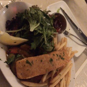 Jules Bistro - Grilled Salmon with frites, ratatouille, salad - French Near Me - Toronto, Ontario Jules Bistro - Grilled Salmon with frites, ratatouille, salad - French Near Me - Toronto, Ontario