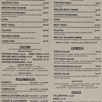 Modern Kabob - Menu sheet - Mediterranean Near Me - San Diego, California