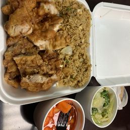 Sweet & Sour Sauce chicken with a side of vegetables. Sweet & Sour Sauce chicken with a side of vegetables.
