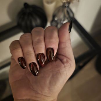 Brooklyn Nails & Spa - Halloween Wine Red Glass Nails - Hair Salons Near Me - Brooklyn, New York