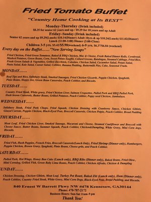 Menu photo 4 The Tomatoes Country Buffet Kennesaw, GA Menu photo 4 The Tomatoes Country Buffet Kennesaw, GA