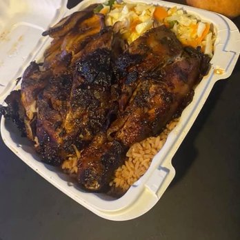 1Love Jamaican Restaurant - bbq chicken with rice and peas and cabbage . Huge portion , and flavorful . - Caribbean Near Me - Enfield, Connecticut