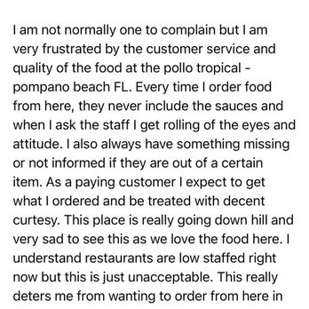 Pollo Tropical - Complaint - Latin American Near Me - Pompano Beach, Florida
