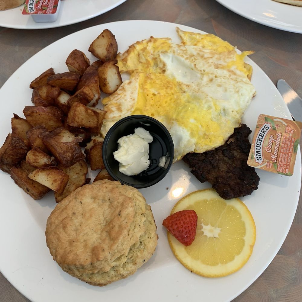 Glen Alpine Station - Sage biscuit platter with pancake. - Breakfast & Brunch Near Me - Glen Alpine, North Carolina Glen Alpine Station - Sage biscuit platter with pancake. - Breakfast & Brunch Near Me - Glen Alpine, North Carolina