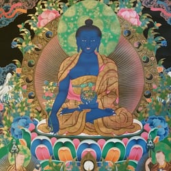 Kathmandu Trading Company - Medicine Buddha Lama Thangka (Sold) 20th Century, Lama Ratna Sagar Kathmandu, Nepal Kathmandu Trading Company, Hilo Hawaii