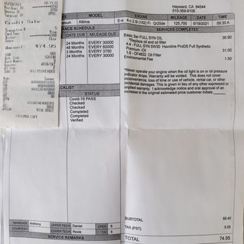 Jiffy Lube - Proof that I get my oil changed every 5,000 miles or less. - Auto Repair Near Me - Hayward, California