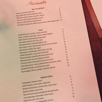 Manuela - Dinner menu as of December, 2016. - New American Near Me - Los Angeles, California Manuela - Dinner menu as of December, 2016. - New American Near Me - Los Angeles, California
