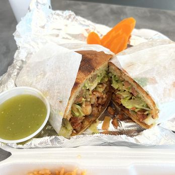 Beaver Taco - Torta with side of salsa and pickled spicy carrots. So good!! - Mexican Near Me - Beaver, Utah