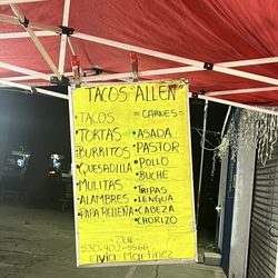 Tacos Allen - Menu. They accept Zelle.