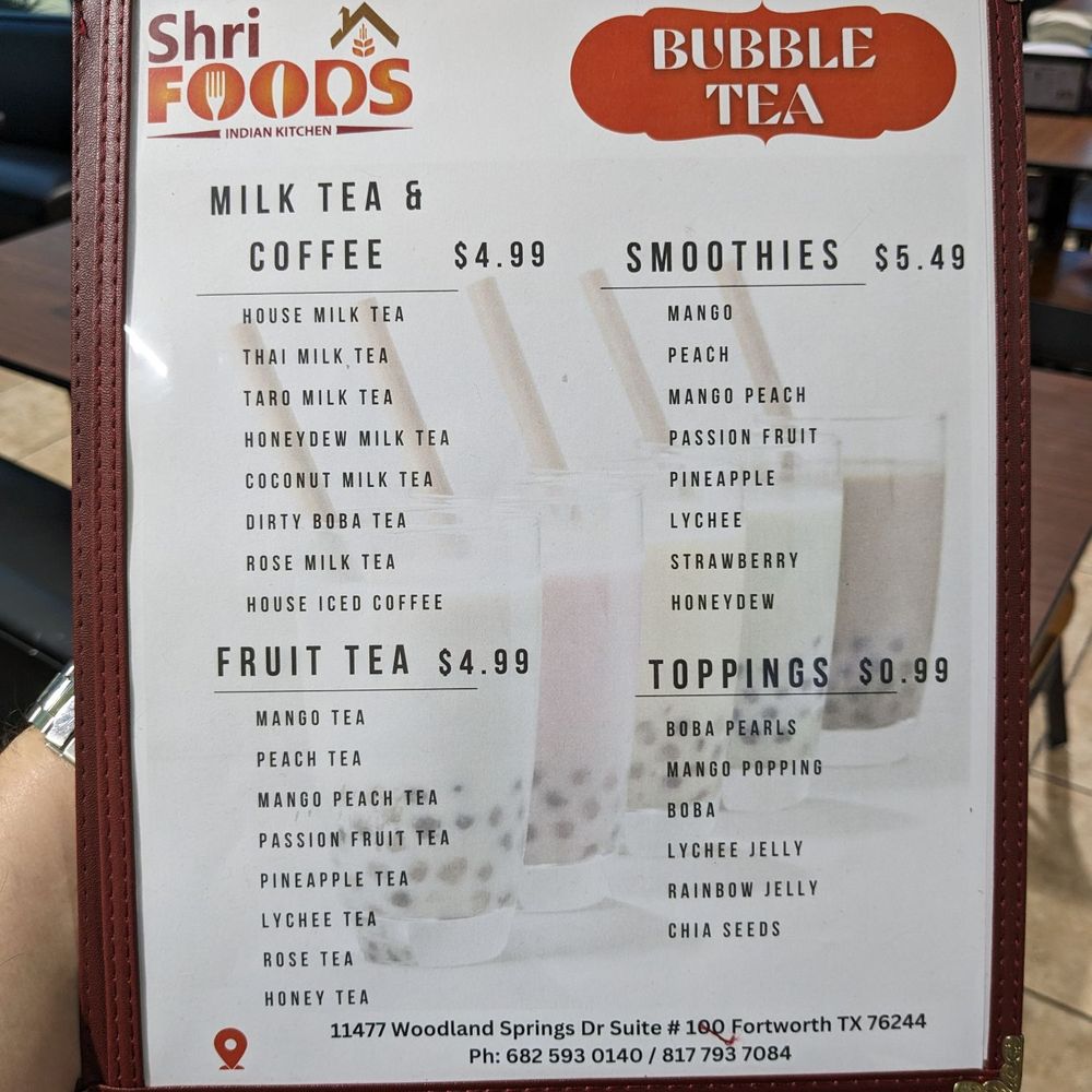 Shri Foods - Bubble tea menu. - Indian Near Me - Fort Worth, Texas Shri Foods - Bubble tea menu. - Indian Near Me - Fort Worth, Texas