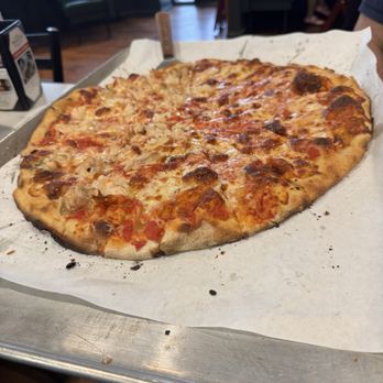 Frank Pepe Pizzeria Napoletana - Large pizza - half cheese, half cheese with chicken. Delicious! - Pizza Near Me - Bethesda, Maryland Frank Pepe Pizzeria Napoletana - Large pizza - half cheese, half cheese with chicken. Delicious! - Pizza Near Me - Bethesda, Maryland