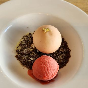 Miku - Strawberry Mousse (cocoa crumble, balsamic and strawberry marmalade, strawberry basil sorbet) - Japanese Near Me - Vancouver, British Columbia