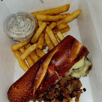 G’s Cheesesteak - Kids Meal: Mini Steak Cheesesteak with fries and truffle mayo with over grilled bun - Cheesesteaks Near Me - Dallas, Texas