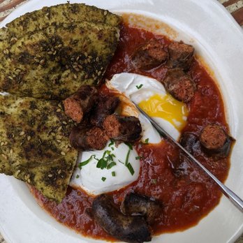 Cafe Mogador - Moroccan Eggs with Sausage - Moroccan Near Me - Brooklyn, New York Cafe Mogador - Moroccan Eggs with Sausage - Moroccan Near Me - Brooklyn, New York