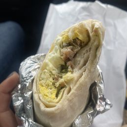 Egg, sausage and cheese breakfast burrito Egg, sausage and cheese breakfast burrito