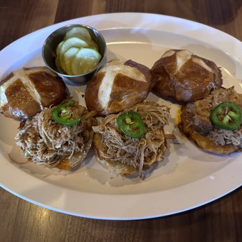 Bru's Public House - Bru's Sliders- tasty pork, pretzel buns, and jalapeño! - Beer Bar Near Me - Raleigh, North Carolina Bru's Public House - Bru's Sliders- tasty pork, pretzel buns, and jalapeño! - Beer Bar Near Me - Raleigh, North Carolina
