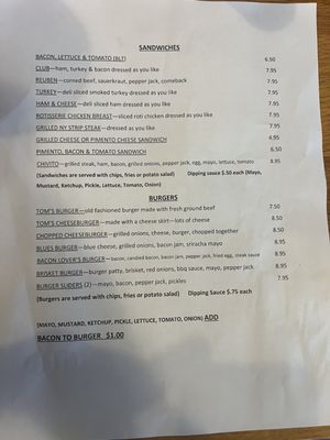Menu photo 2 Tom's on Main Yazoo City, MS