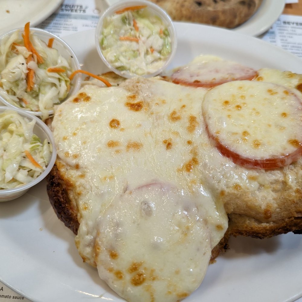 Tuna melt on croissant with coleslaw