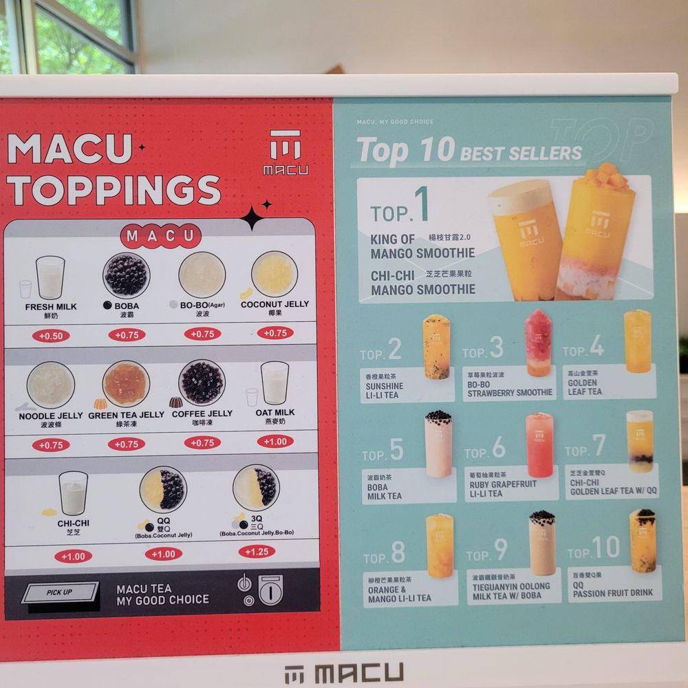 Macu Tea - Toppings Menu & Popular Drinks - Bubble Tea Near Me - Bellevue, Washington