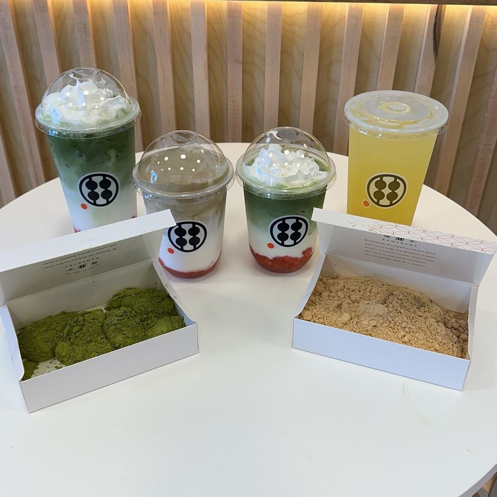 Warabimochi Kamakura - Left to right: L mochi strawberry matcha cloud, M mochi strawberry hojicha cloud, M mochi stwbry matcha cloud, L mochi matcha yuzu lemonade - Desserts Near Me - Torrance, California Warabimochi Kamakura - Left to right: L mochi strawberry matcha cloud, M mochi strawberry hojicha cloud, M mochi stwbry matcha cloud, L mochi matcha yuzu lemonade - Desserts Near Me - Torrance, California