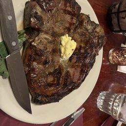 Huge, delicious, perfectly cooked porterhouse steak!
