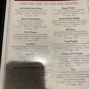 Brothers Three - Menu - Pizza Near Me - Marinette, Wisconsin
