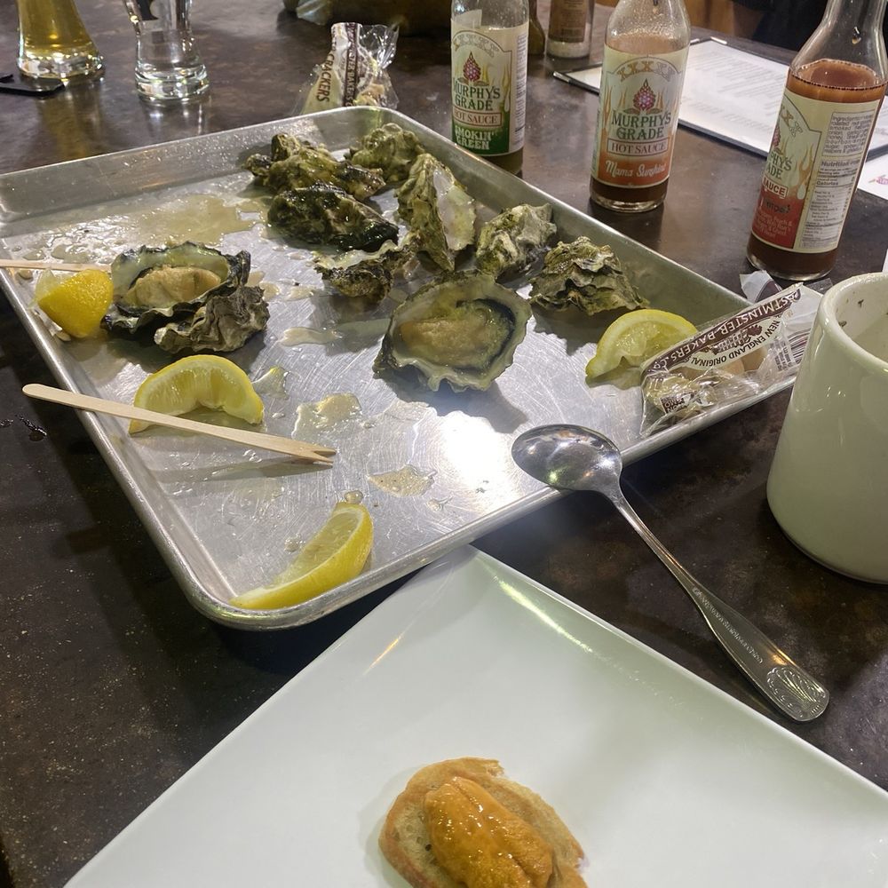 Murphys Grade - Uni toast, clam chowder and bbqed oysters with garlic butter - Seafood Near Me - Murphys, California Murphys Grade - Uni toast, clam chowder and bbqed oysters with garlic butter - Seafood Near Me - Murphys, California