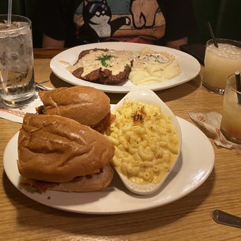 Damon's Steak House - Nashville chicken fried sandwich with Mac and cheese (front); chicken fried steak and mashed potatoes - Steakhouses Near Me - Glendale, California Damon's Steak House - Nashville chicken fried sandwich with Mac and cheese (front); chicken fried steak and mashed potatoes - Steakhouses Near Me - Glendale, California