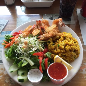 Puka Puka Kitchen - Coconut shrimp with rice & salad. Delicious! - Asian Fusion Near Me - Hilo, Hawaii Puka Puka Kitchen - Coconut shrimp with rice & salad. Delicious! - Asian Fusion Near Me - Hilo, Hawaii
