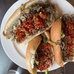 La Bottega - Cheesesteak with onions, peppers, hot peppers, and mushrooms.