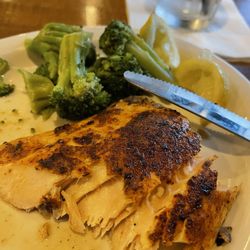 J Peter’s Grill & Bar - Blackened salmon and broccoli