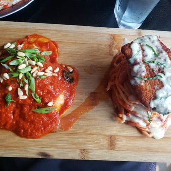 Dorsia - Pasta flight: medi-veggie rav and pomodoro with chicken - Italian Near Me - Milwaukee, Wisconsin Dorsia - Pasta flight: medi-veggie rav and pomodoro with chicken - Italian Near Me - Milwaukee, Wisconsin