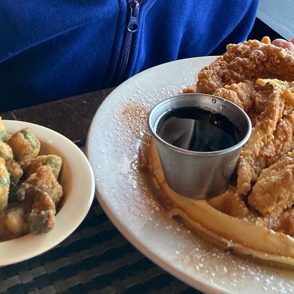 Trudie’s Catfish Cabin - Chick n and waffles with side of fried okra. - Barbeque Near Me - Arlington, Tennessee Trudie’s Catfish Cabin - Chick n and waffles with side of fried okra. - Barbeque Near Me - Arlington, Tennessee