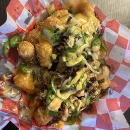 Loaded Brisket Tater Tots with Bang Bang Sauce