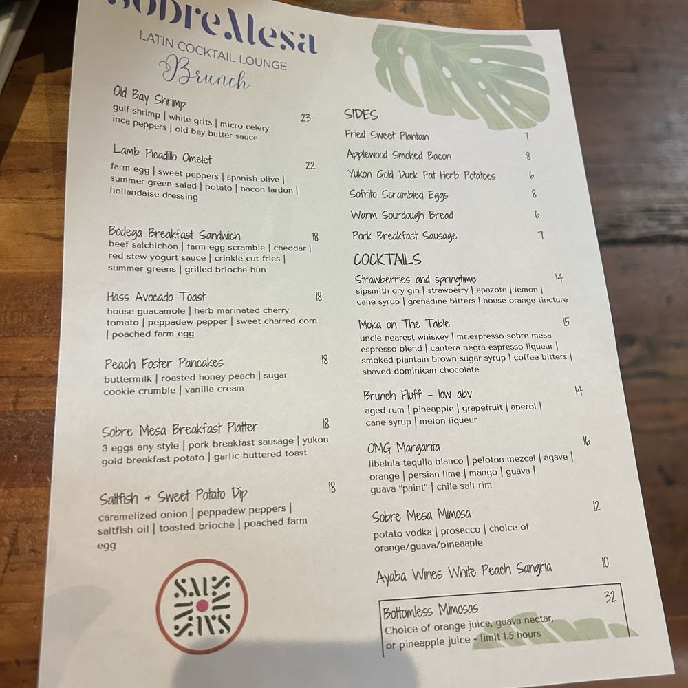 Sobre Mesa - The new brunch menu. This is the updated one. On the website it's different but this is the up to date one. - Cocktail Bars Near Me - Oakland, California Sobre Mesa - The new brunch menu. This is the updated one. On the website it's different but this is the up to date one. - Cocktail Bars Near Me - Oakland, California