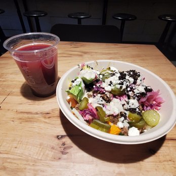 CAVA - Greens & Grain bowl w/ Blueberry Lavender tea - Mediterranean Near Me - New York, New York CAVA - Greens & Grain bowl w/ Blueberry Lavender tea - Mediterranean Near Me - New York, New York