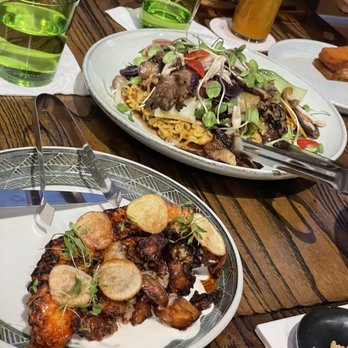 Lineage - Charred Tako & Crushed Local Potato and Crispy Noodles & Lapa'au Mushroom Gravy - Asian Fusion Near Me - Wailea, Hawaii Lineage - Charred Tako & Crushed Local Potato and Crispy Noodles & Lapa'au Mushroom Gravy - Asian Fusion Near Me - Wailea, Hawaii
