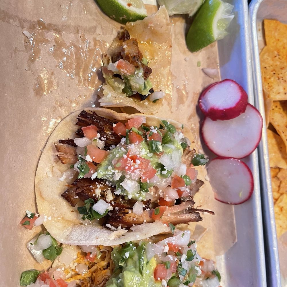 Tacos: pollo, carnitas & chicharrón. Tasty and the service was excellent. I wish they had frescos naturales. Otherwise it was good. Tacos: pollo, carnitas & chicharrón. Tasty and the service was excellent. I wish they had frescos naturales. Otherwise it was good.