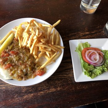 Parker Garage - Cheeseburger in Paradise: bun-less cheeseburger smothered in green chile - delicious! - New American Near Me - Parker, Colorado