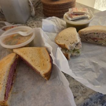 Oscar's Deli & Grill - Salad on sourdough with mustard. Tuna Salad on sourdough with pasta salad and split pea soup - Sandwiches Near Me - Tustin, California Oscar's Deli & Grill - Salad on sourdough with mustard. Tuna Salad on sourdough with pasta salad and split pea soup - Sandwiches Near Me - Tustin, California
