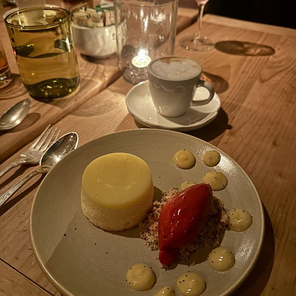 Talula's Garden - Meyer lemon soufflé cake with raspberry sorbet - New American Near Me - Philadelphia, Pennsylvania Talula's Garden - Meyer lemon soufflé cake with raspberry sorbet - New American Near Me - Philadelphia, Pennsylvania