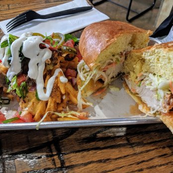 The General Public - Hot chicks sandwich and fiesta fries with seasoned shredded beef - Salad Near Me - Suffolk, Virginia