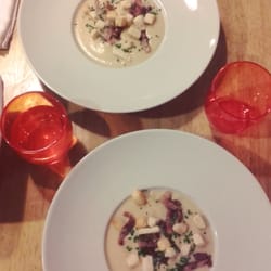 La cuisine du monstre - Velouté de choux fleur, lardons et croutons