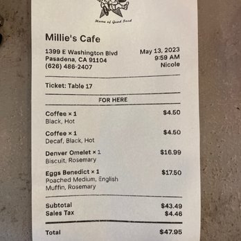 Millie's Cafe - Pasadena - Our check - Breakfast & Brunch Near Me - Pasadena, California Millie's Cafe - Pasadena - Our check - Breakfast & Brunch Near Me - Pasadena, California