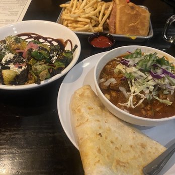 Social Hall - Posole, Brussels sprouts and Cuban sandwich with truffle fries. - Bars Near Me - Tempe, Arizona Social Hall - Posole, Brussels sprouts and Cuban sandwich with truffle fries. - Bars Near Me - Tempe, Arizona