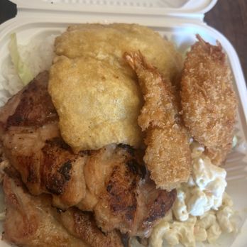 Hana Hawaiian Barbeque - The shrimp here is okay . The BBQ Seafood combo. - Hawaiian Near Me - San Bruno, California