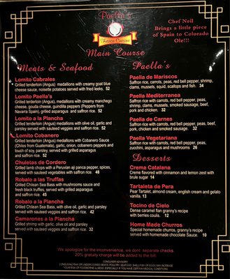 Menu photo 2 Paellas Restaurant Winter Park, CO
