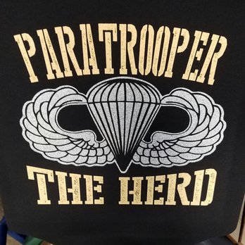 253 Custom Tees - 2 Color Print - Tan and Silver Shimmer for Paratrooper The Herd - Screen Printing/T-Shirt Printing Near Me - Lakewood, Washington